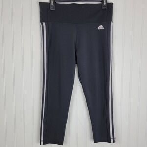 Adidas Cropped Leggings Climalite, wide waist band, Black w/White Stripes, SZ L
